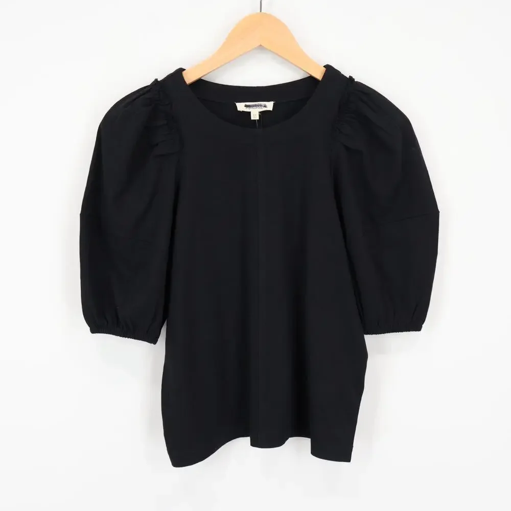 Madewell Puff Sleeve Cotton Tee Jet Black Size XS NWT